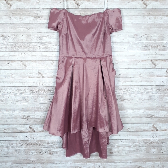 B. Darlin Scalloped Off Shoulder Dress Sz 15/16 Mauve 907 - Picture 2 of 6